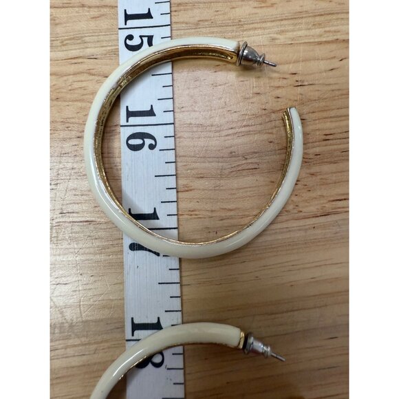 Kenneth Lane Gold & Ivory Hoop Earrings 2" Diameter Elegant Design Womens - Picture 5 of 15